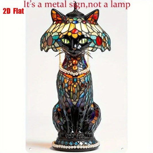 Stained Glass Egyptian Cat Lamp Artwork Aluminum Sign — product artwork