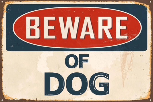 Beware Dog Sticker Tiger Funny Vintage Novelty Aluminum Sign — product artwork