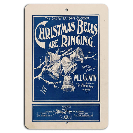 Christmas Bells Are Ringing Vintage Sheet Music Aluminum Sign — product artwork