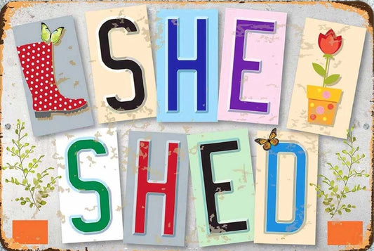 She Shed Rustic Handmade Decorative Aluminum Sign — product artwork