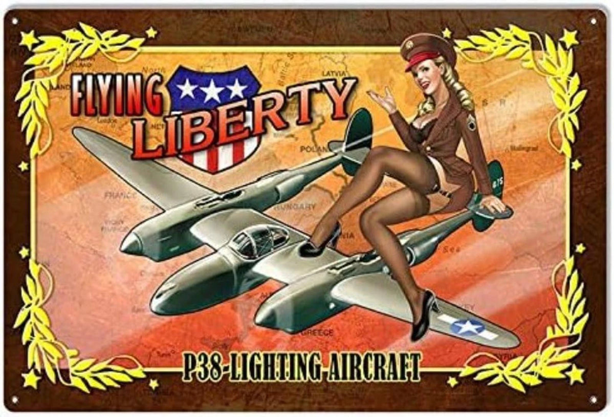 Vintage Airplane Retro P38 Lightning Funny Aluminum Sign — product artwork