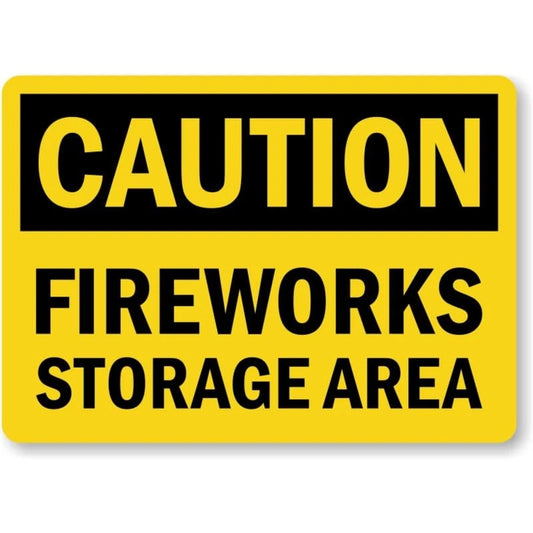 Caution Fireworks Storage Area Aluminum Sign — product artwork