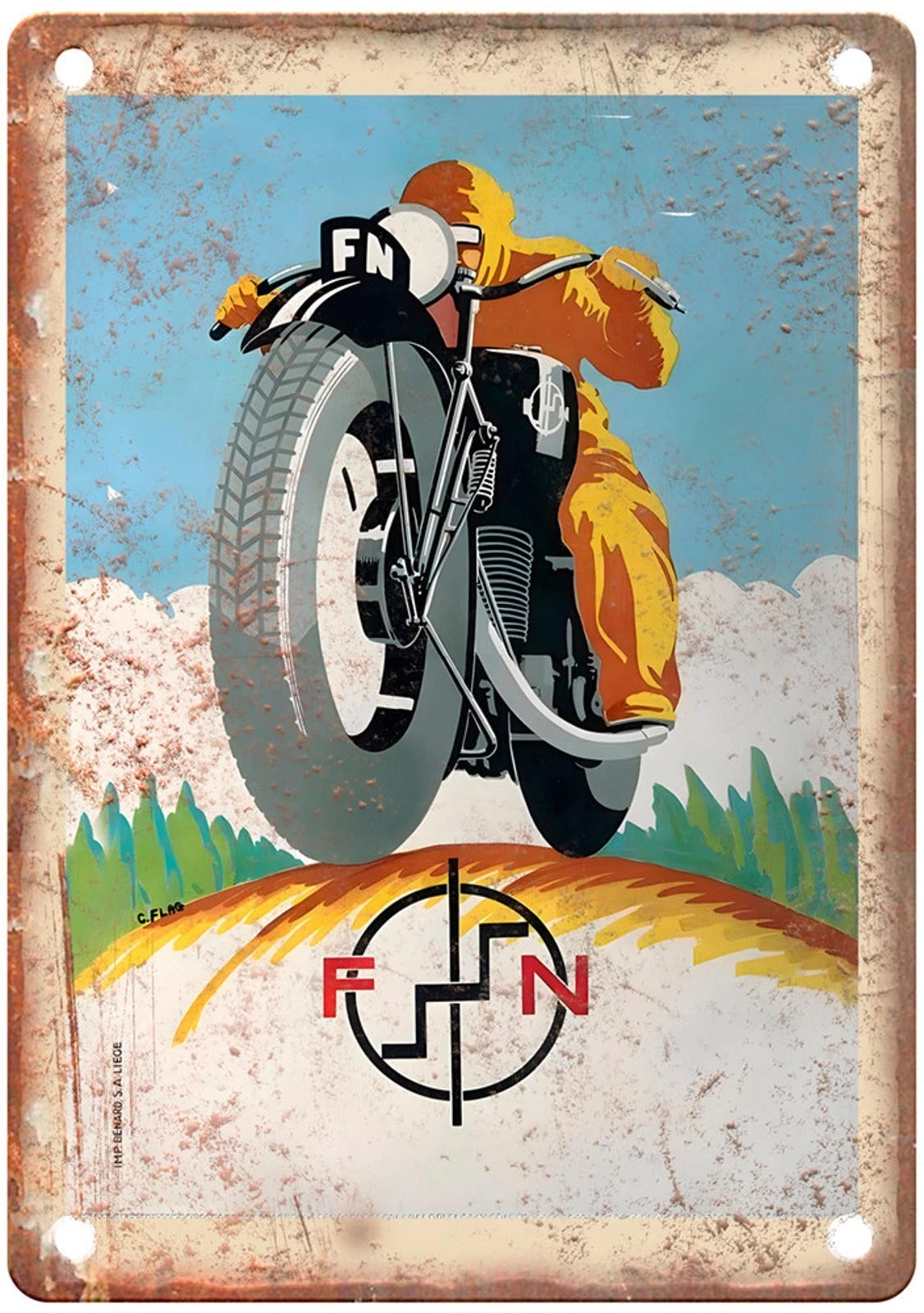 Vintage Motorcycle 1934 FN Poster Ad Retro Look Aluminum Sign — product artwork