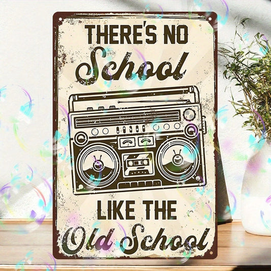Vintage Boombox & No School Like Aluminum Sign — product artwork