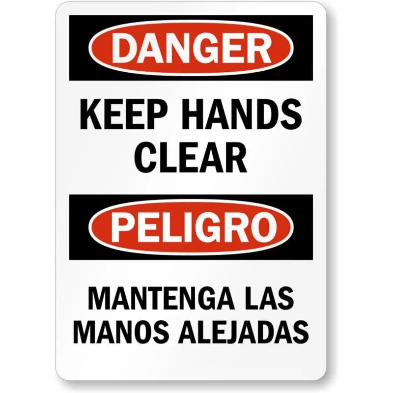 Danger Keep Hands Clear Bilingual Aluminum Sign — product artwork