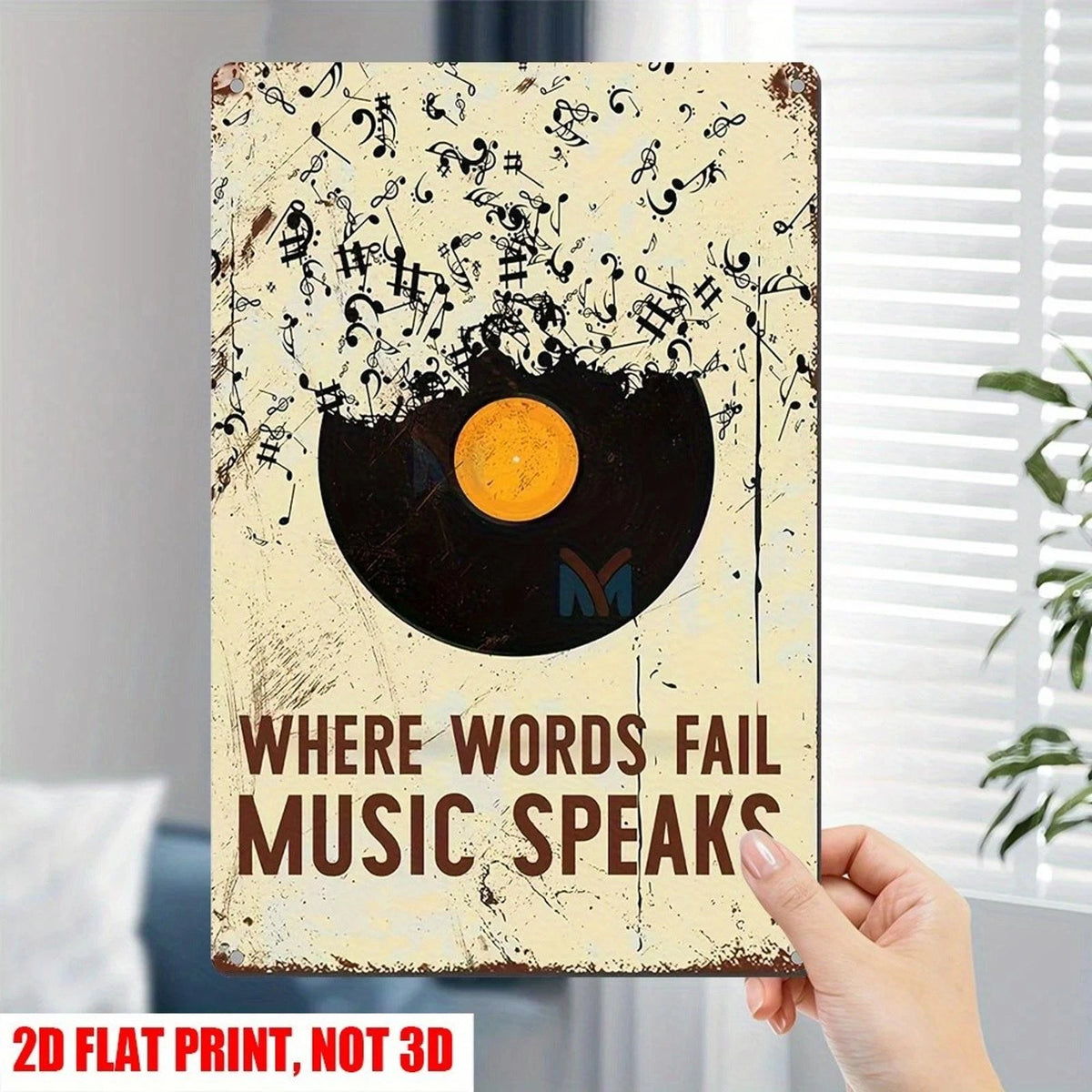 Where Words Fail Music Speaks Vinyl Record Aluminum Sign — product artwork