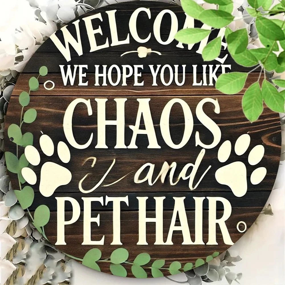 Iron Pet Funny Humorous Gift Paw Prints Round Aluminum Sign — product artwork