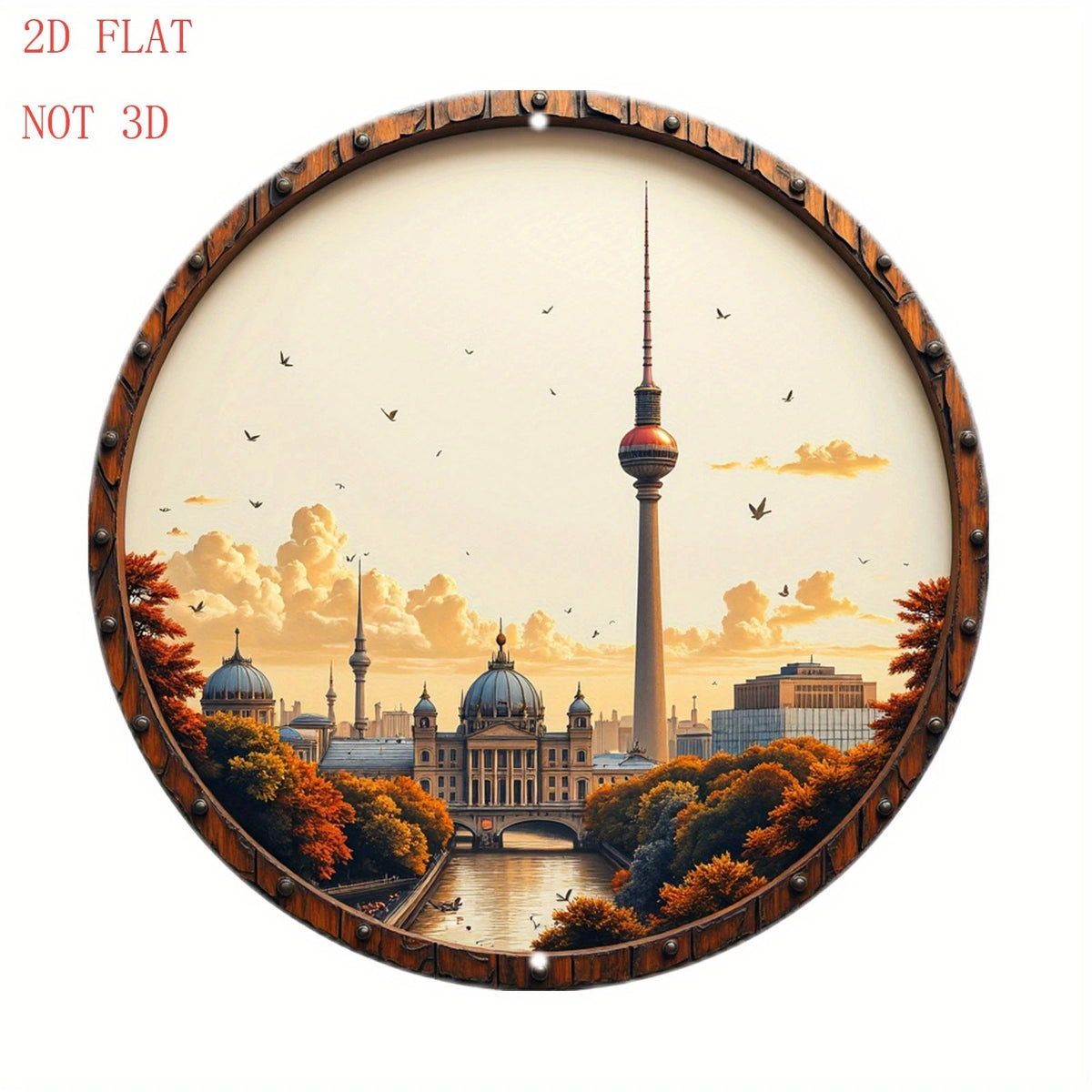 Wall 8 Berlin City Skyline River Funny Round Aluminum Sign — product artwork