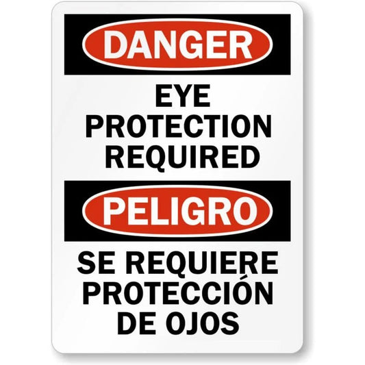 Danger Eye Protection Required Spanish Bilingual Sign — product artwork