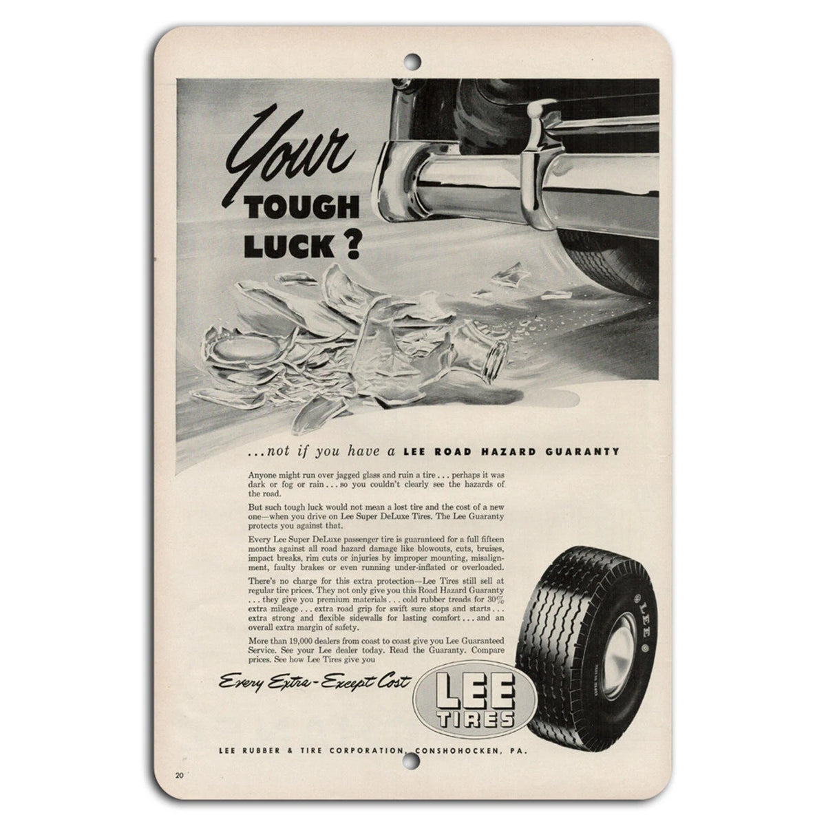 Vintage Lee Tires Retro Garage Aluminum Sign — product artwork