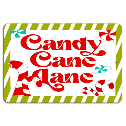Candy Cane Lane Rustic Holiday Decorative Aluminum Sign — product artwork