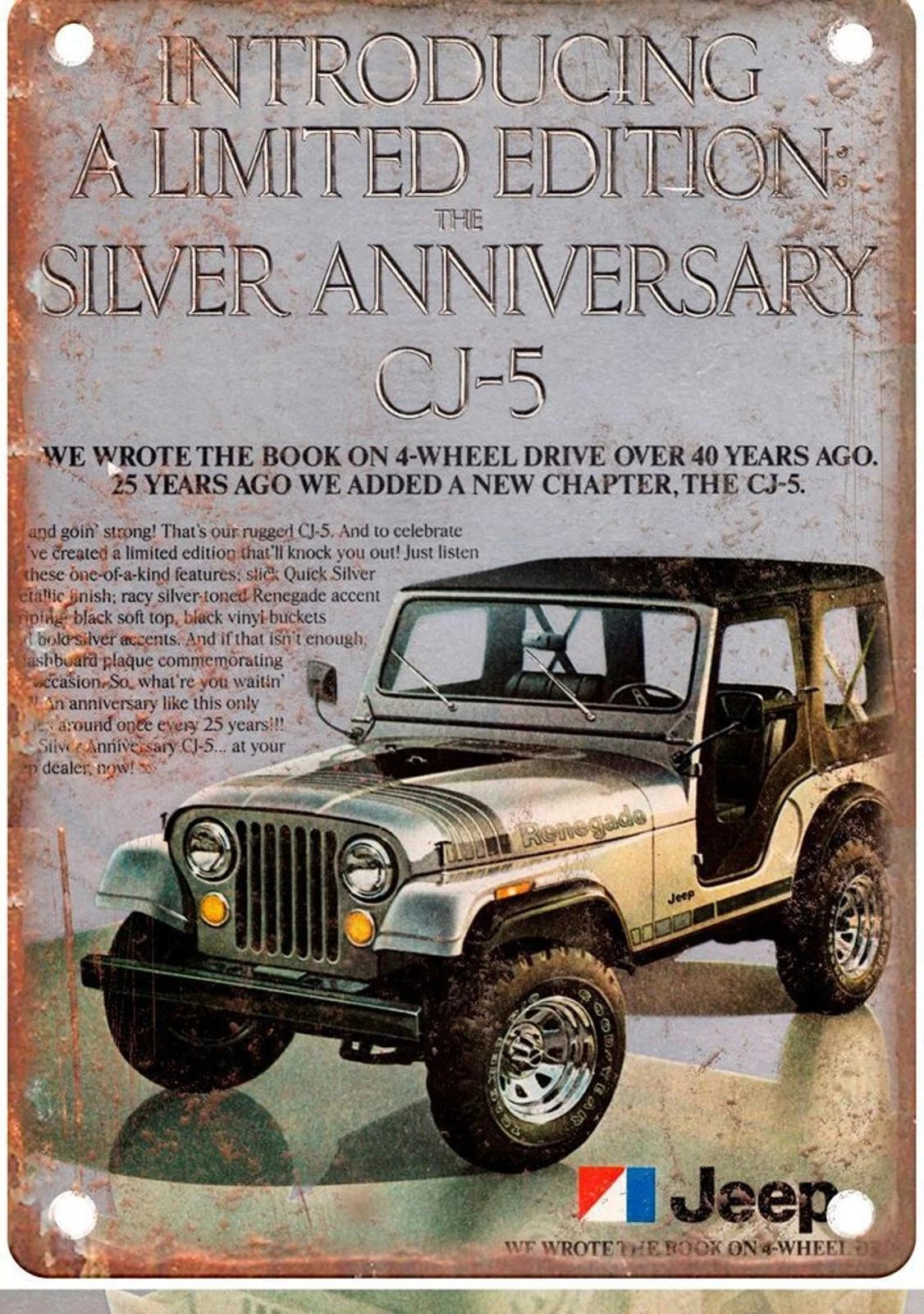 Jeep CJ-5 Vintage Reproduction 1979 Model Auto Aluminum Sign — product artwork