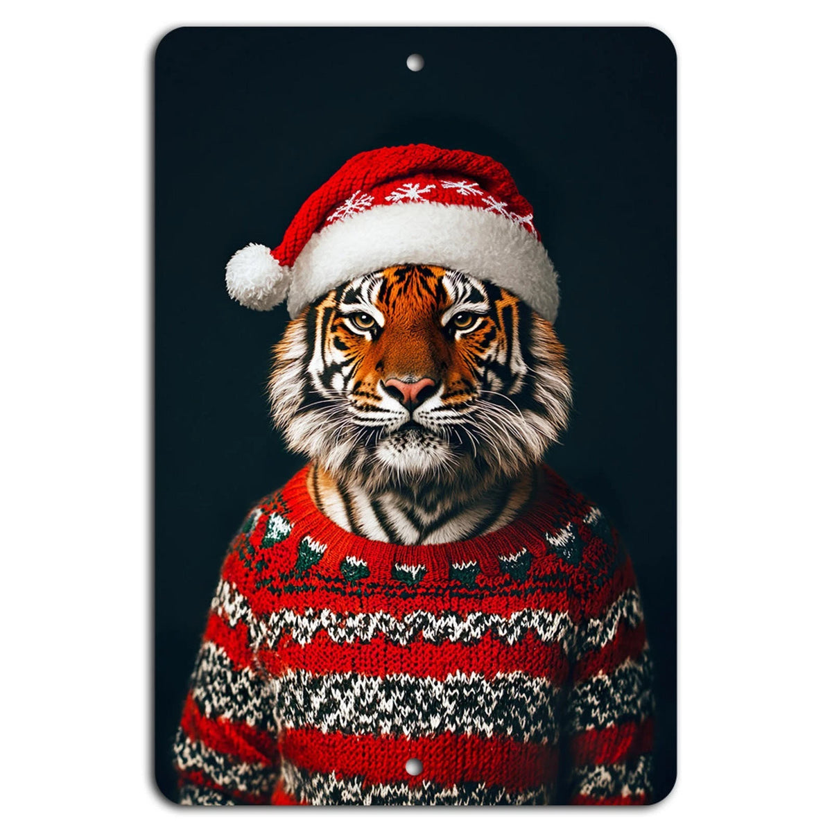 Festive Tiger Holiday Aluminum Sign — product artwork