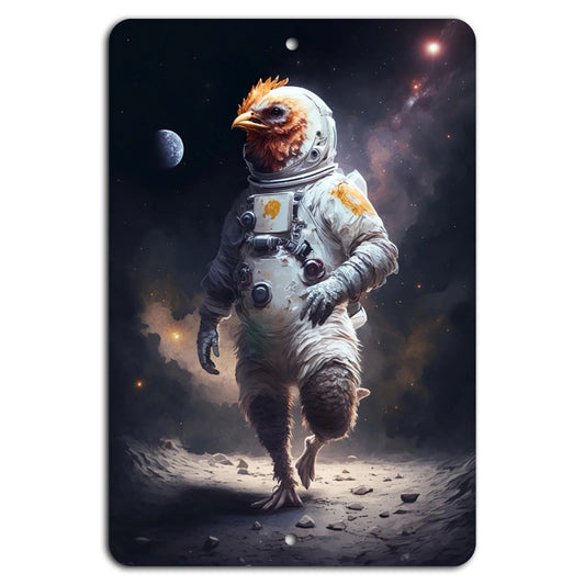 Astronaut Chicken Retro Cartoonish Aluminum Sign — product artwork