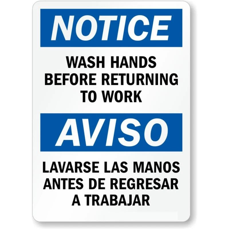 Bilingual Wash Hands Before Returning to Work Aluminum Sign — product artwork