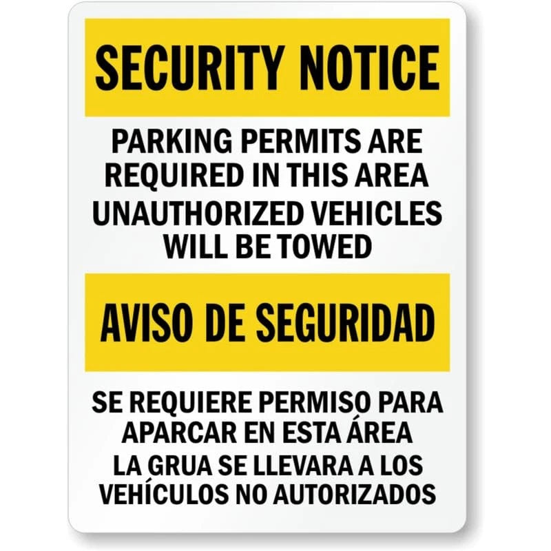 Bilingual Parking Permit Holder Aluminum Sign — product artwork