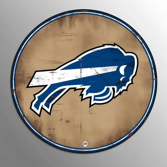 Buffalo Bills White Stripe Logo Wood Round Aluminum Sign — product artwork