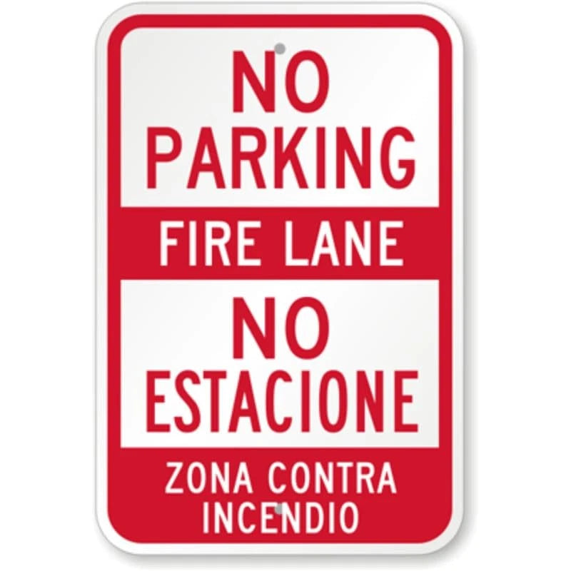 No Parking Fire Lane Bilingual Aluminum Sign — product artwork