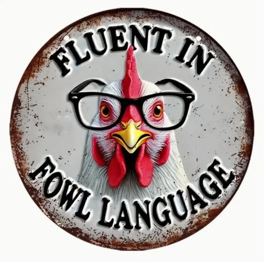 Fluent in Foul Language Funny Round Aluminum Sign — product artwork