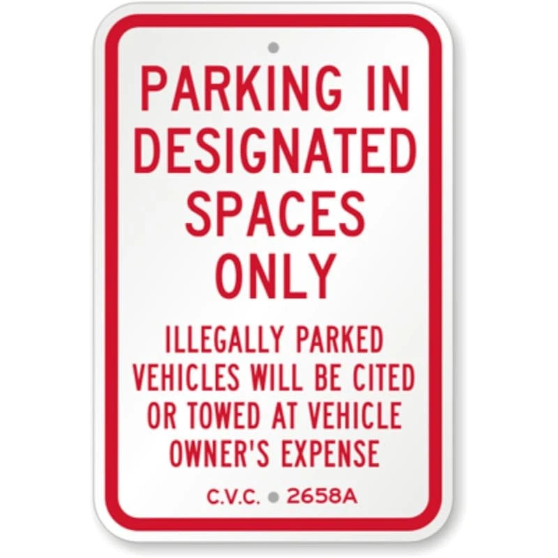 Parking in Designated Spaces Aluminum Sign — product artwork