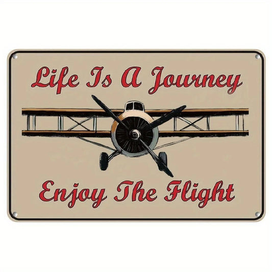 Vintage Airplane Funny Life Is Journey Enjoy Flight Aluminum Sign — product artwork