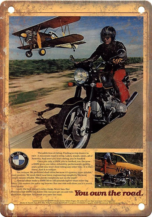 BMW Addiction of Riding You Own the Road Vintage Aluminum Sign — product artwork