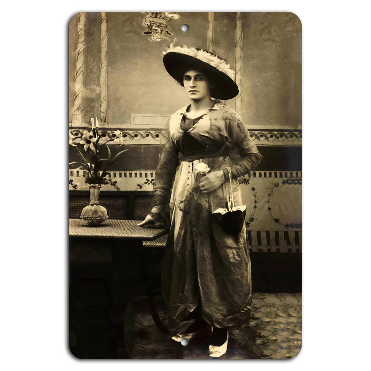 Victorian Woman Wide Hat Portrait Aluminum Sign — product artwork
