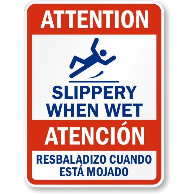 Bilingual Fall Hazard Slippery When Wet Aluminum Sign — product artwork