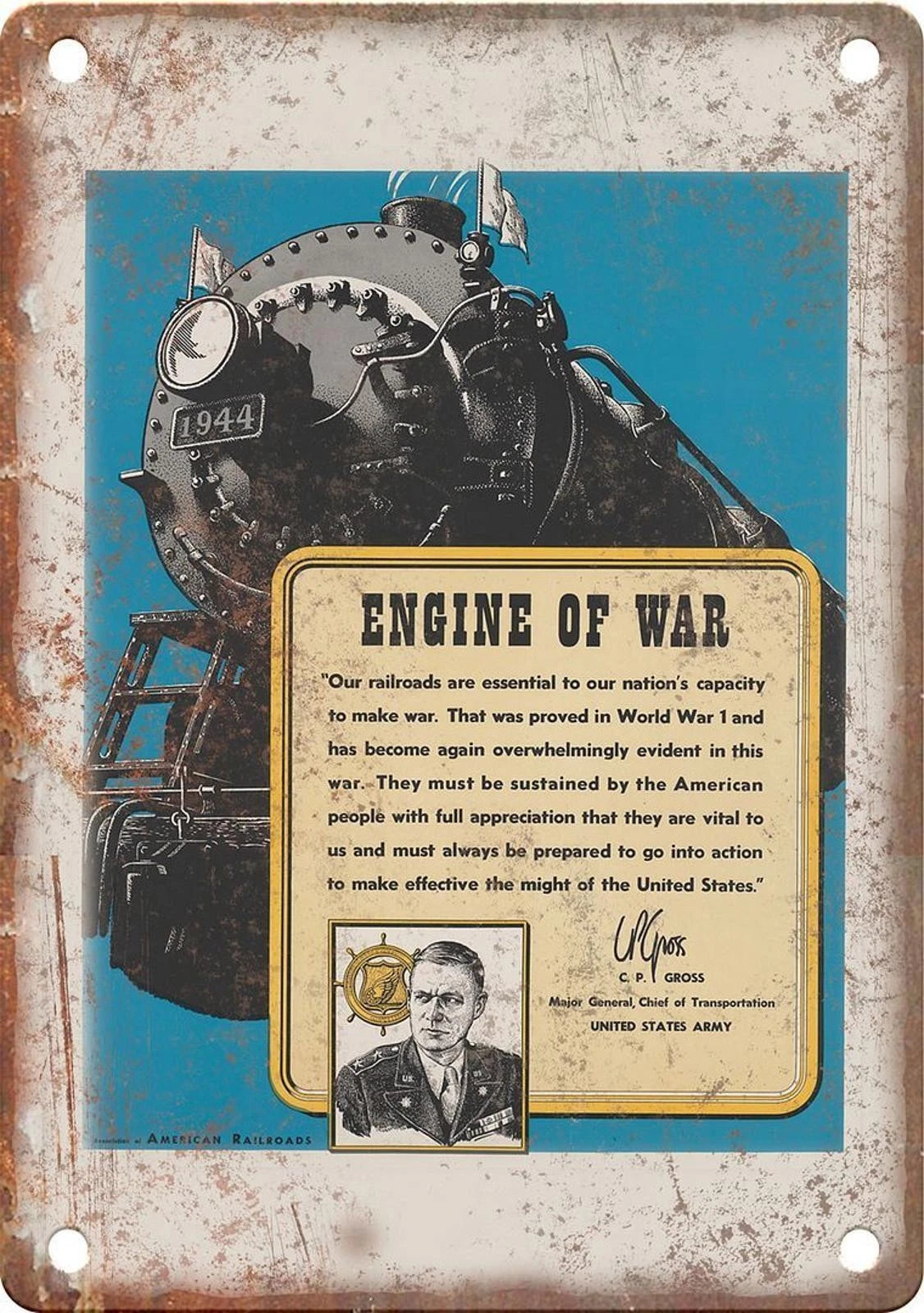 WWII Propaganda Engine of War Reproduction Funny Aluminum Sign — product artwork