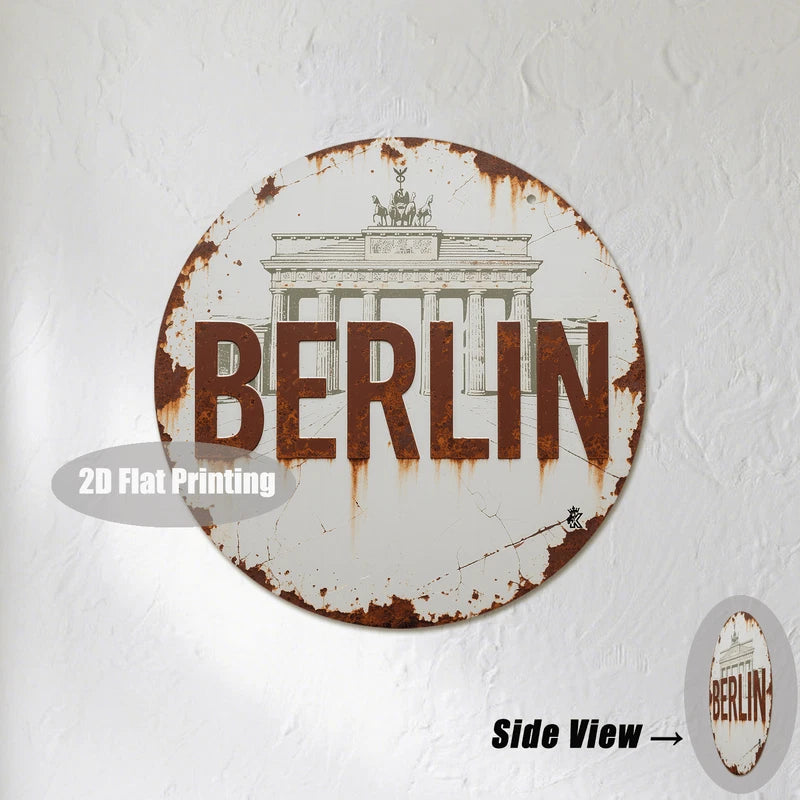 Berlin Brandenburg Gate Vintage Round Aluminum Sign — product artwork