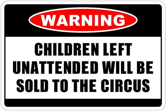 Novelty Warning Sticker Tiger Children Left Unattended Aluminum Sign — product artwork