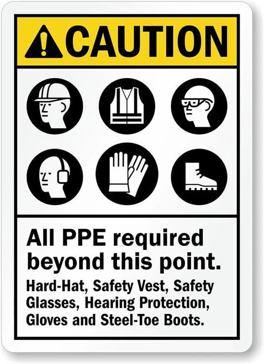 PPE Caution Business Safety Aluminum Sign — product artwork