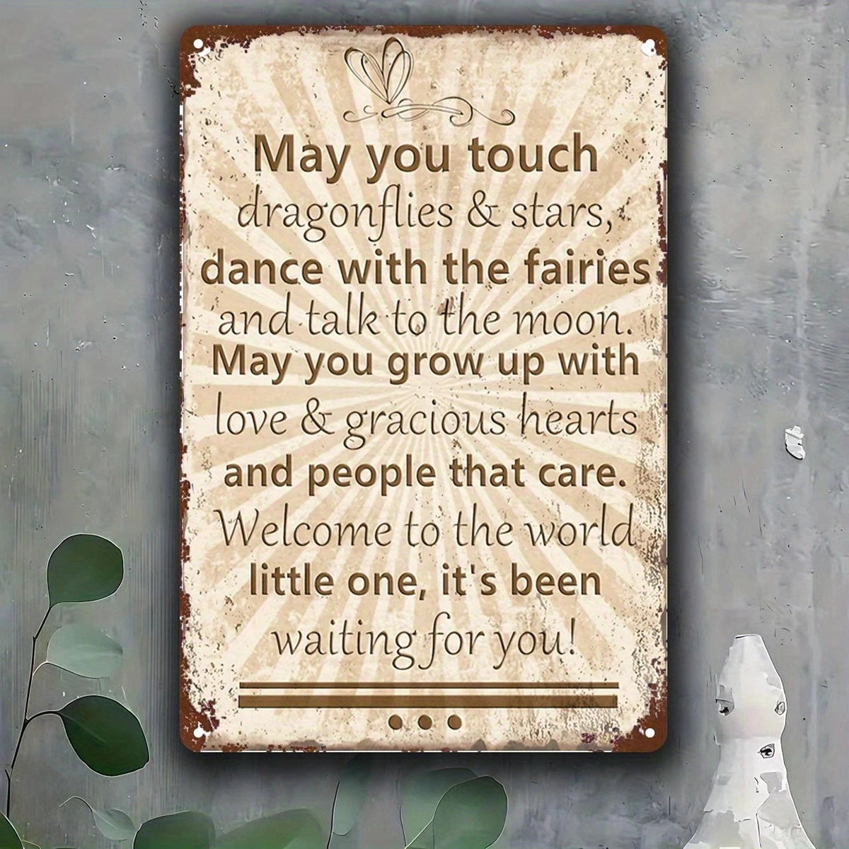 Whimsical Welcome to the World Retro Baby Nursery Newborn Gift Aluminum Sign — product artwork