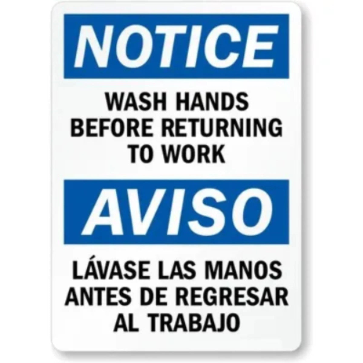 Notice Wash Hands Before Returning to Work Bilingual Sign — product artwork