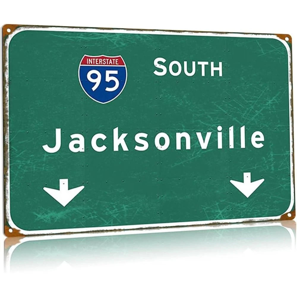 Jacksonville Road Signs Vintage Funny South Route Aluminum Sign — product artwork