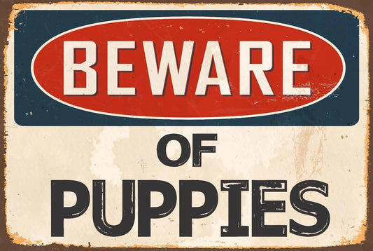 Novelty Sticker Tiger Beware of Puppies Funny Aluminum Sign — product artwork