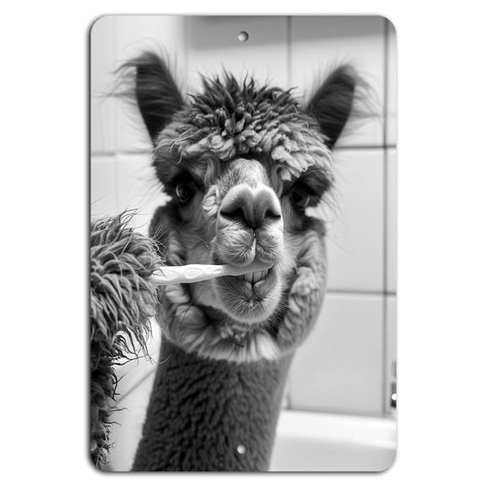 Funny Llama Bathroom Vertical Quirky Humor Aluminum Sign — product artwork