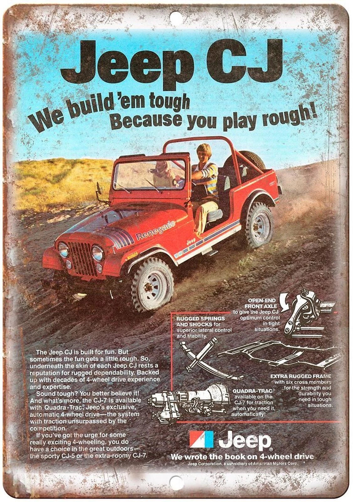 Jeep Vintage 4 Wheel Drive Garage Aluminum Sign — product artwork