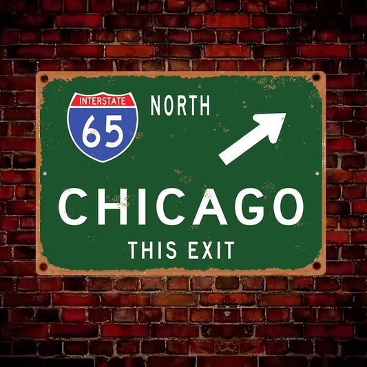 Vintage Chicago 65 North Distressed Funny Aluminum Sign — product artwork