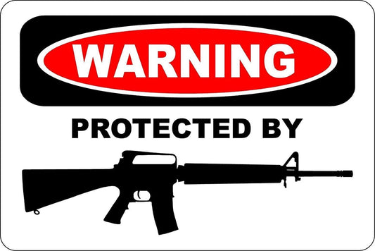Novelty Sticker Tiger Warning Protected by AR-15 Aluminum Sign — product artwork
