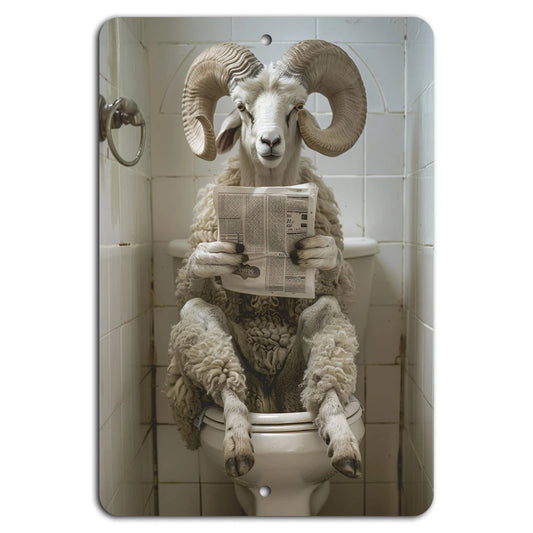 Bathroom Quirky Ram Reading Rustic Aluminum Sign — product artwork