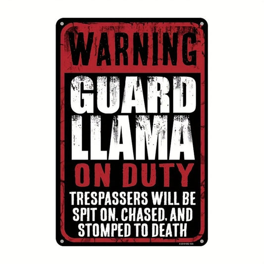 Guard Llama Funny Door Mounted Farm Aluminum Sign — product artwork