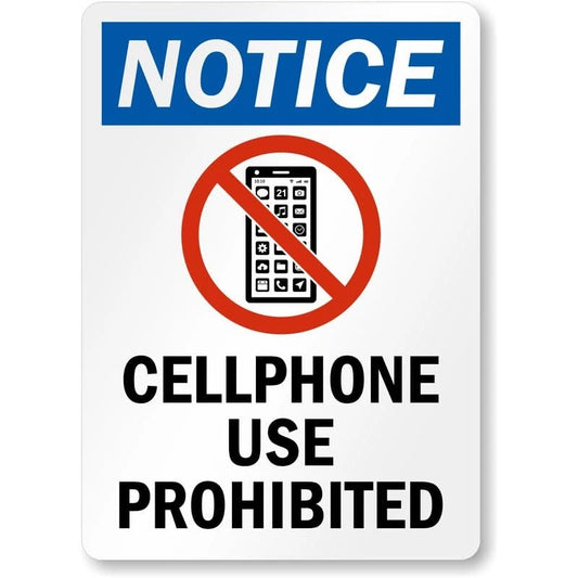Prohibited No Cellphone Safety Aluminum Sign — product artwork