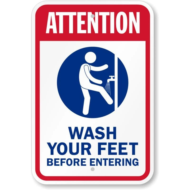 Attention Wash Your Feet Pool Aluminum Sign — product artwork