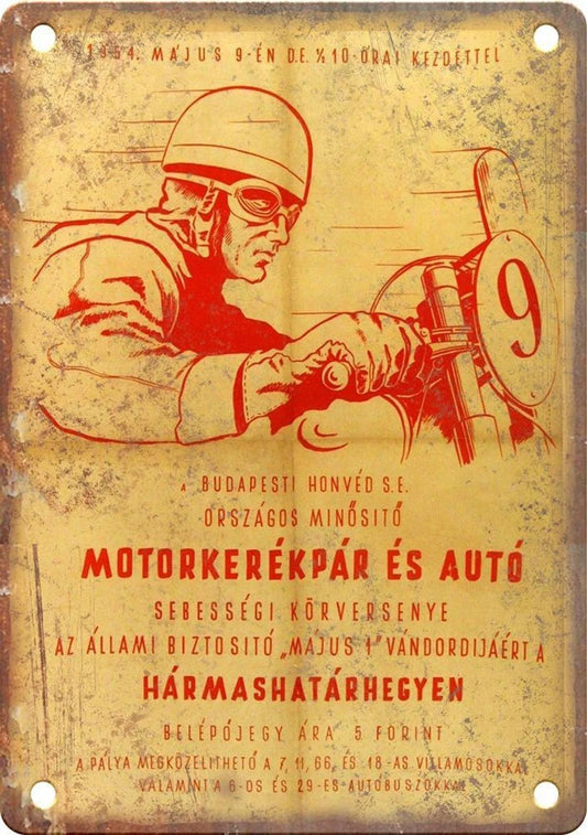 Hungarian Motorcycle Repair Poster Aluminum Sign — product artwork