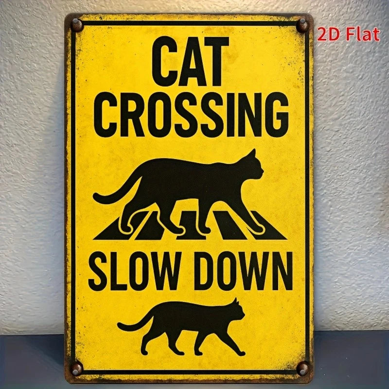 Cat Crossing Slow Down Aluminum Sign — product artwork