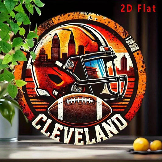 Vintage Football Cleveland 8 Funny Round Aluminum Sign — product artwork