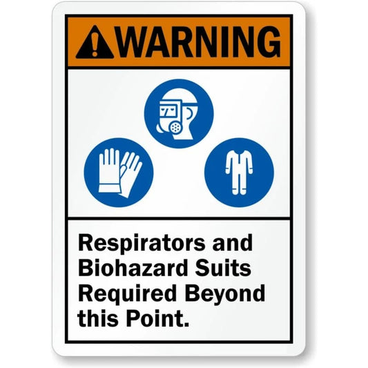 Biohazard Suits Required Warning Aluminum Sign — product artwork