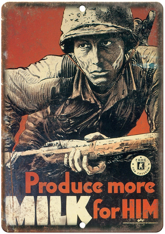 Vintage War Poster Product More Milk Funny Aluminum Sign — product artwork