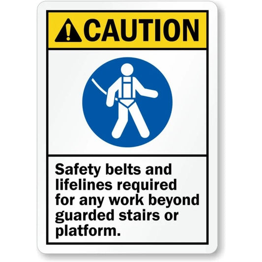 Safety Belts Lifelines Caution Aluminum Sign — product artwork